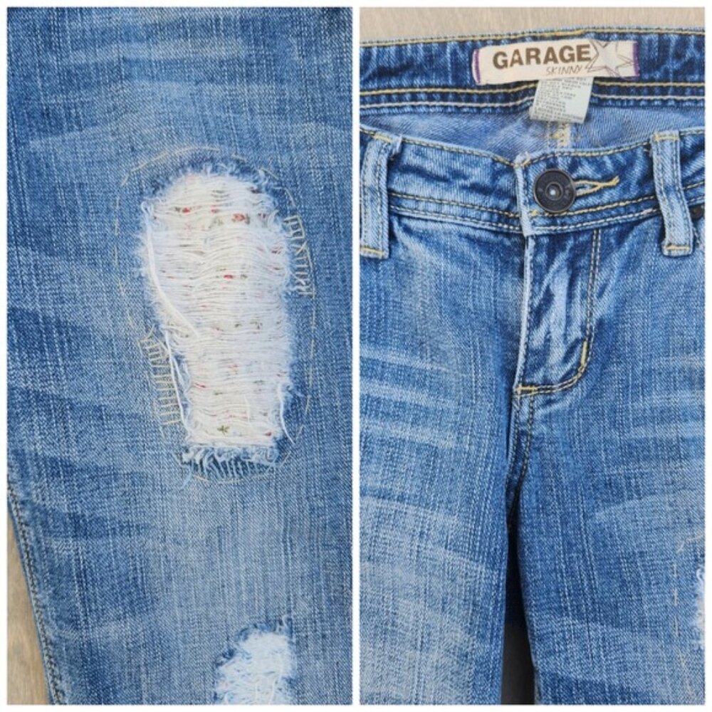 Garage Skinny Distressed Jeans Size 5 Ripped floral Low rise y2k Light Wash